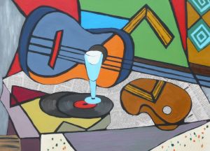 Fauvistic cubism composition / oil, newspaper and glue on cardboard / 50 x 70 cm / 2017